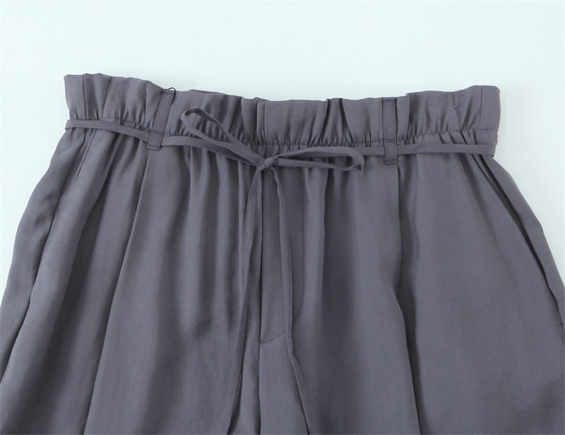 With Belt Paper Bag Type Draping Casual Trousers