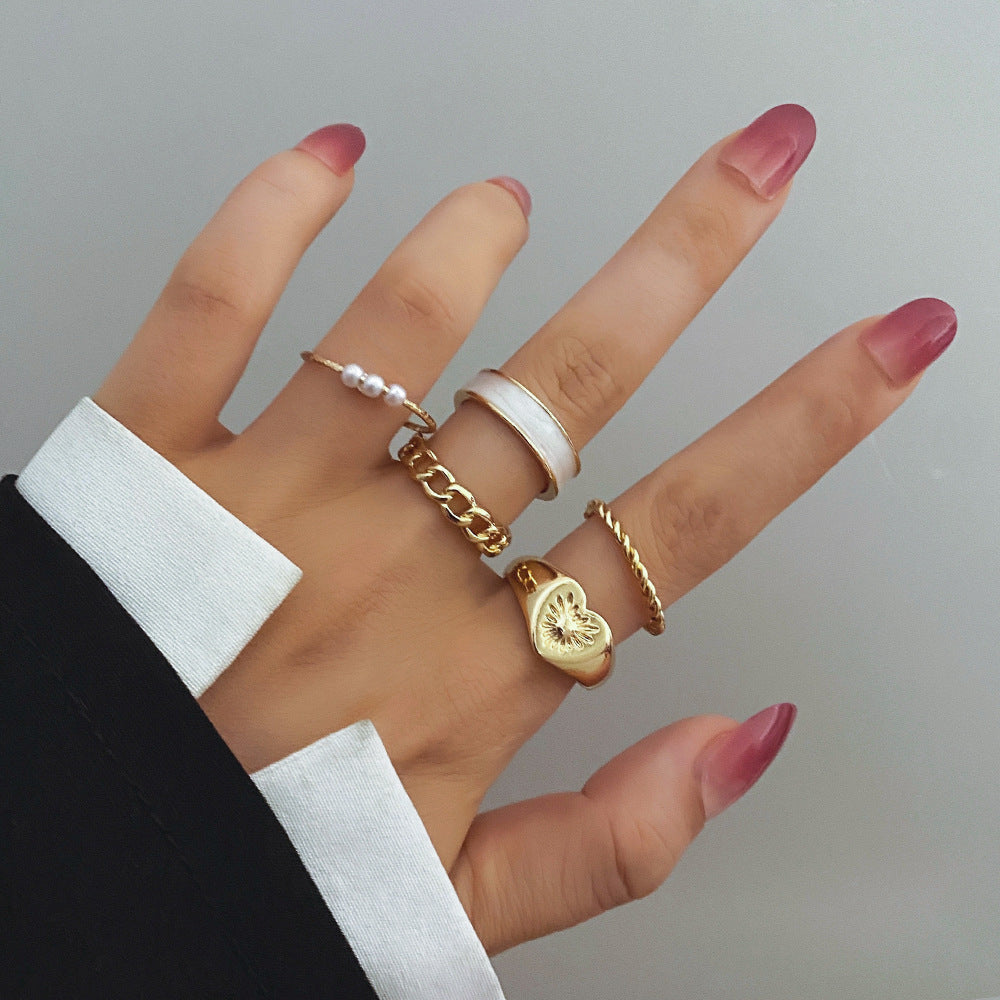 New 5-piece Set Of Love Oil Dripping Knuckle Ring - Norellé