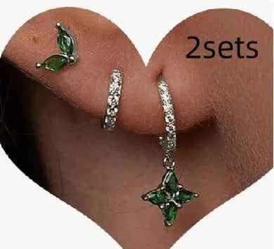 Green Inlaid Zircon Fashion Women's Earrings Three-piece Set - Norellé