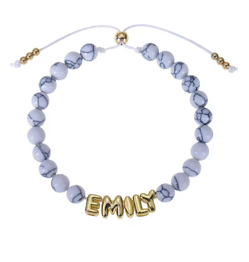Bubble Letter Bracelet, Natural Stone Name Bracelet - Norellé
