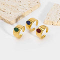 Gold Wide Face Inlaid Oval Natural Stone Ring - Norellé