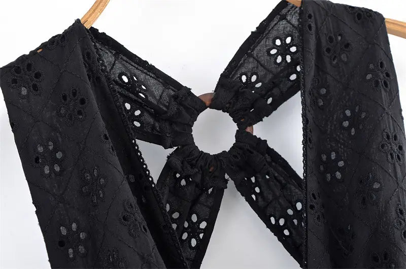 Hollow Embroidery Halter Backless Dress