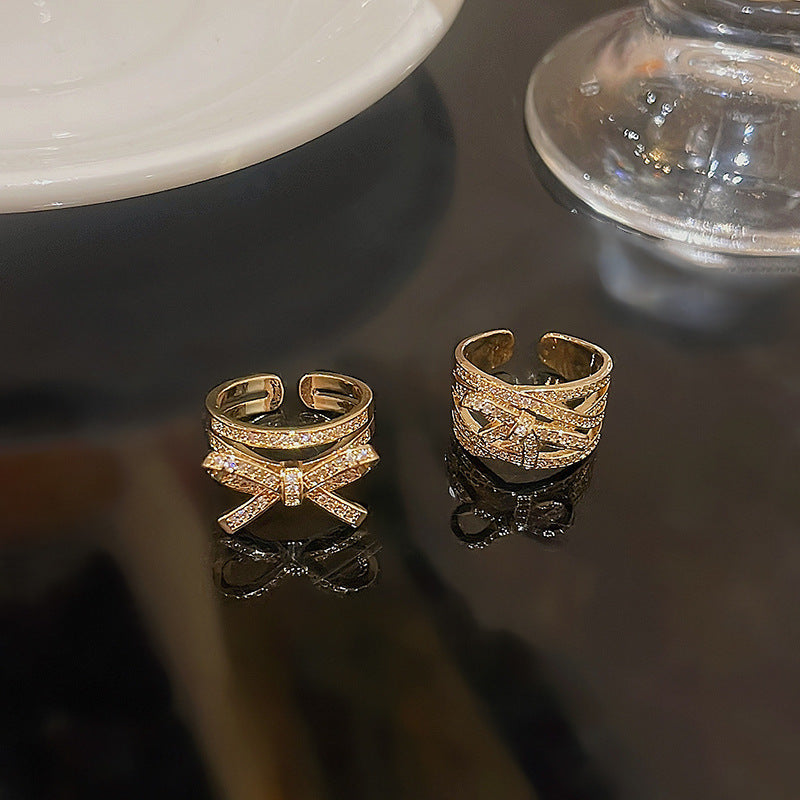 Micro Inlaid Zircon Bow Ring Female Personalized Minority Geometric - Norellé