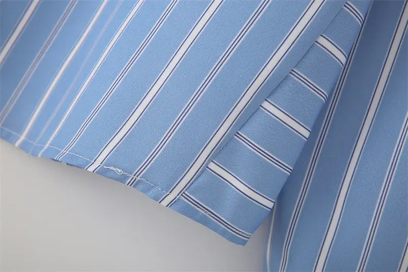 Striped Poplin Cotton Long-sleeved Lapel Shirt