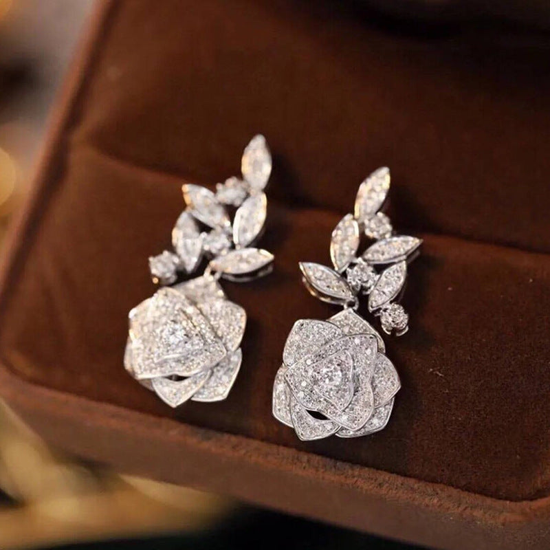 Flower Rose Earrings For Women Shiny - Norellé