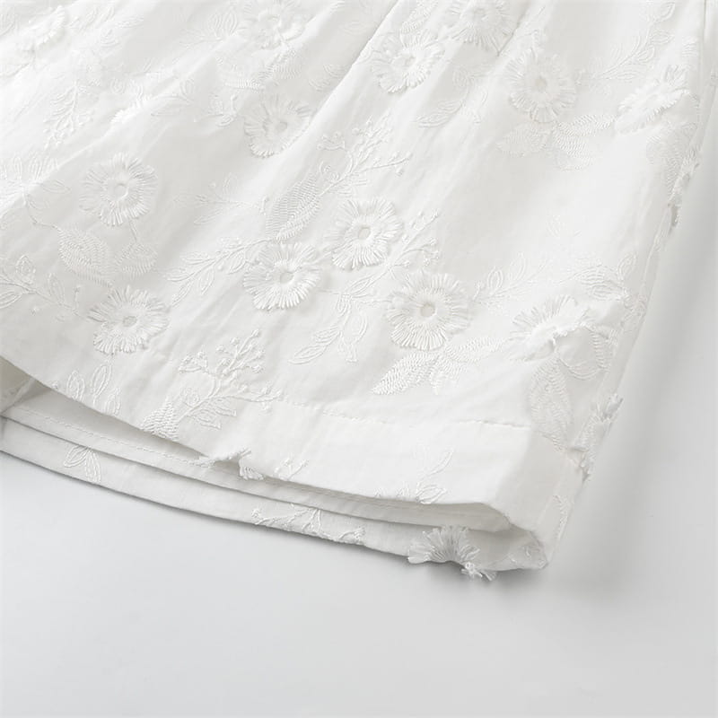 Flower Embroidered Cotton Short-Sleeved Shorts Two-piece Suit