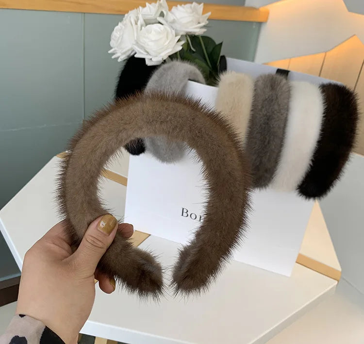 100% Real Mink Fur Headbands - light brown