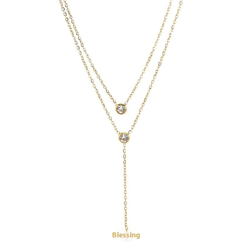 Single Diamond Zircon Tassel Titanium Steel Necklace For Women - Norellé