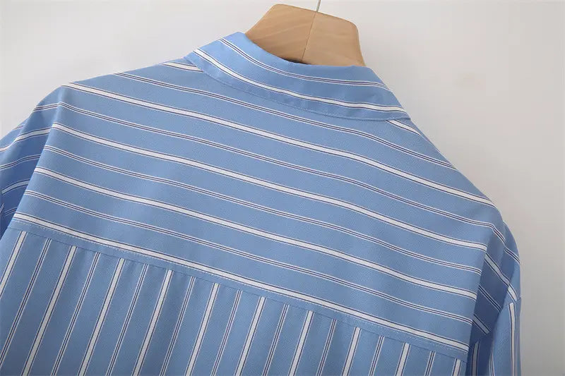 Striped Poplin Cotton Long-sleeved Lapel Shirt