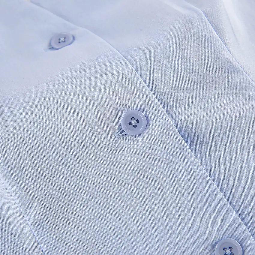 Blue Cotton Linen Sleeveless Waistcoat Vest Trousers Suit