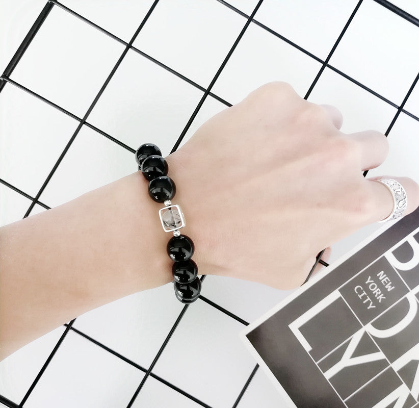 Fashion Obsidian With 925 Silver Couple Bracelet - Norellé