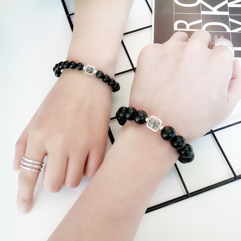 Fashion Obsidian With 925 Silver Couple Bracelet - Norellé