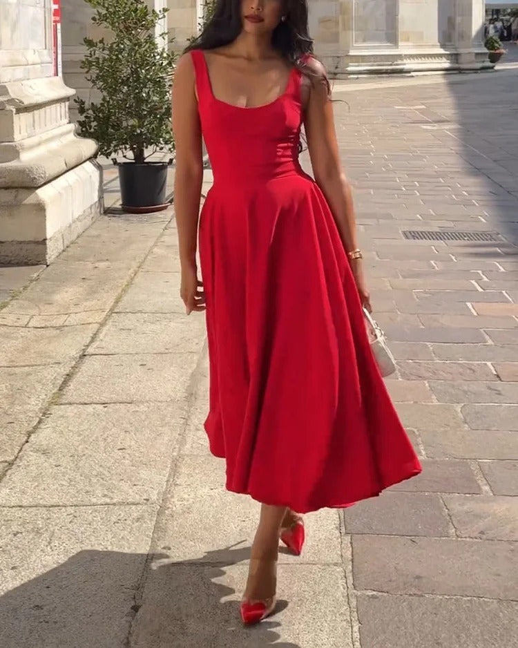 Women's Solid Color Square Collar Sling Dress - Norellé