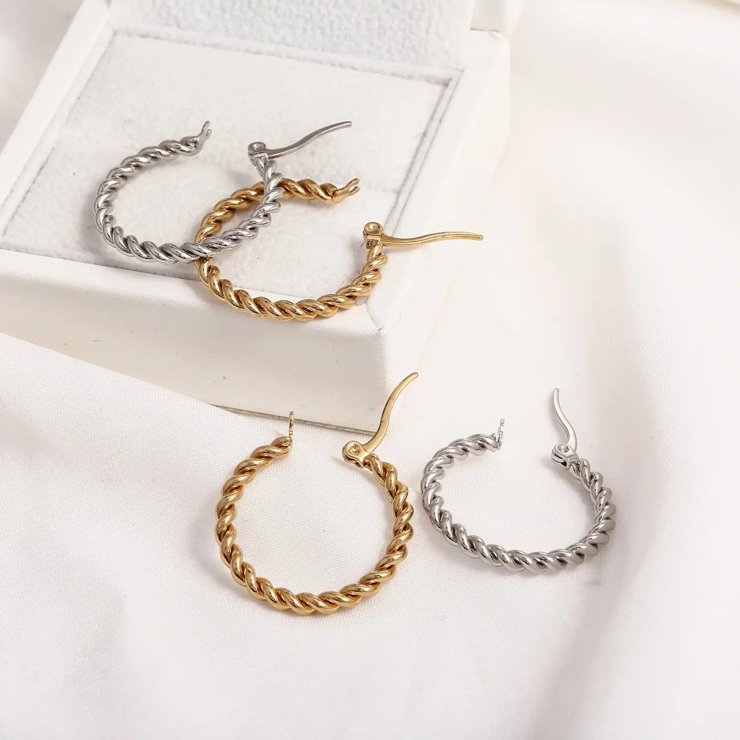 Golden Twist Weave Twisted Wire Hoop Earrings