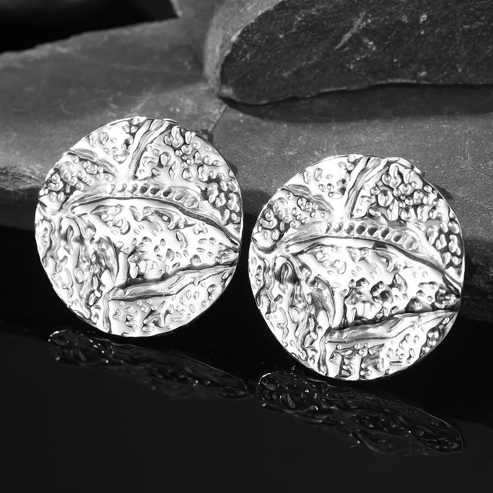 Gold Stainless Steel Pleated Round Earrings