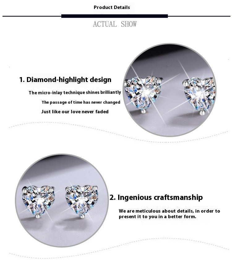 S925 Silver Stud Earrings For Women Heart-shaped Moissanite - Norellé