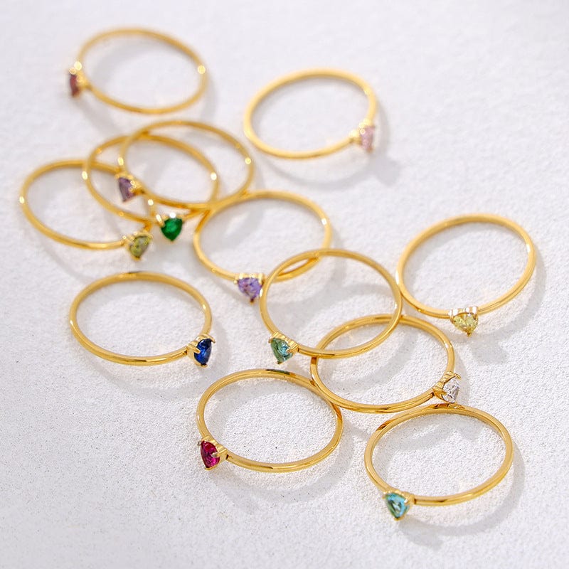 12-color Birthday Stone Peach Heart Zircon Ring - electronic accessories