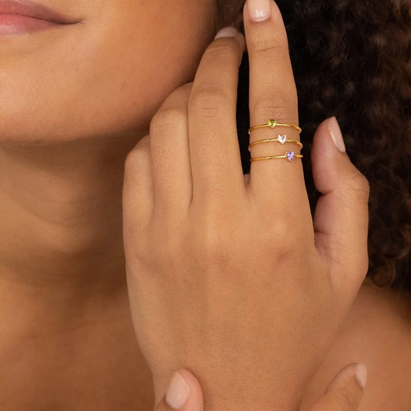 12-color Birthday Stone Peach Heart Zircon Ring - electronic accessories