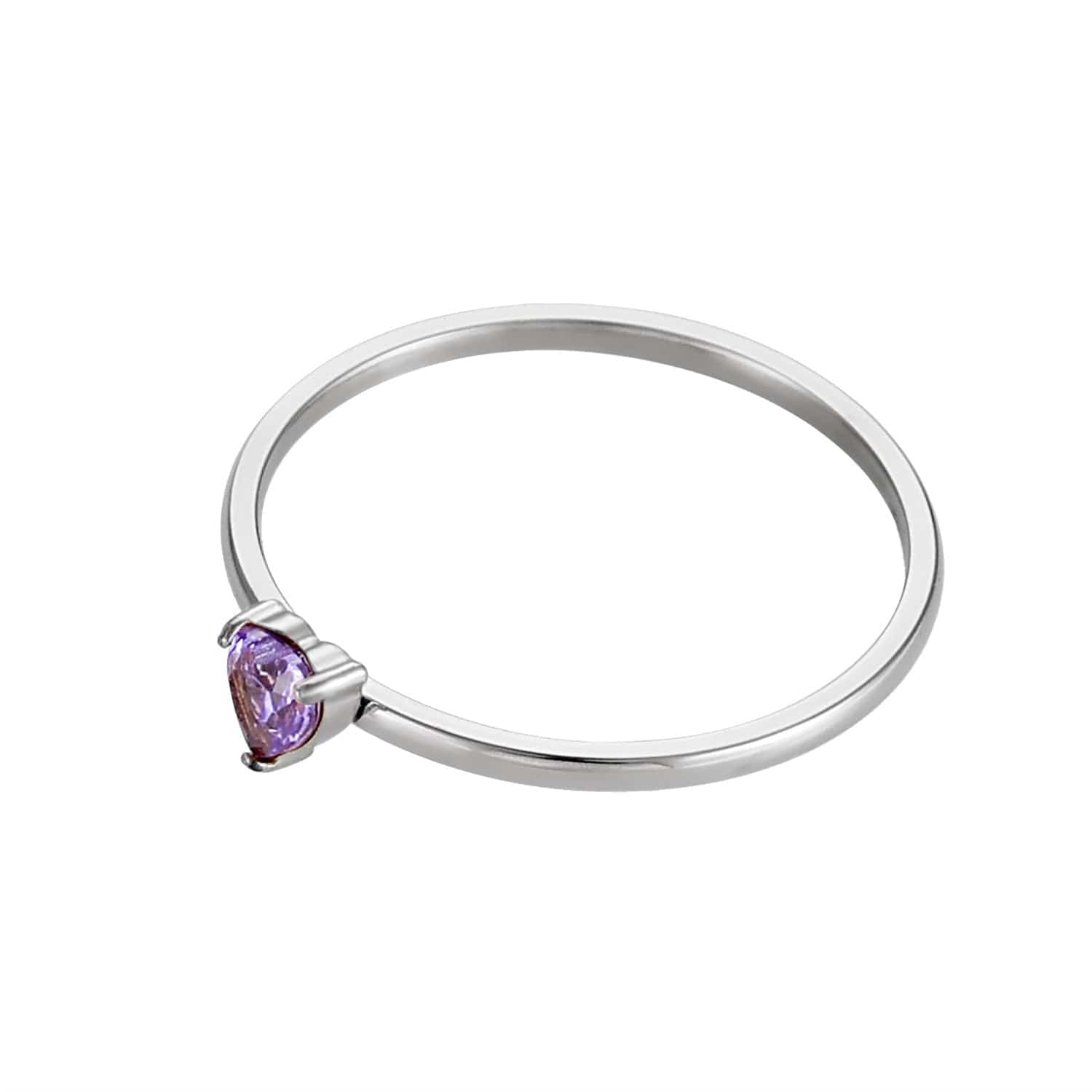 12-color Birthday Stone Peach Heart Zircon Ring - Steel Light Purple / No 5 - electronic accessories