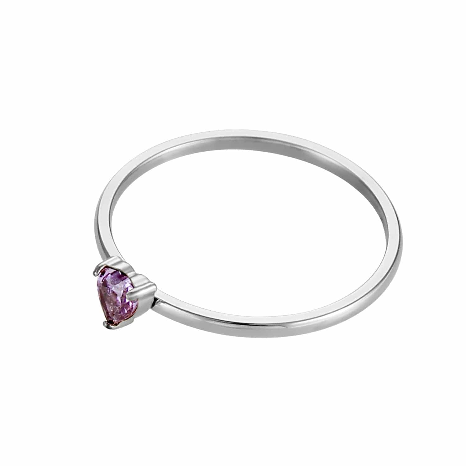 12-color Birthday Stone Peach Heart Zircon Ring - Steel Purple / No 5 - electronic accessories