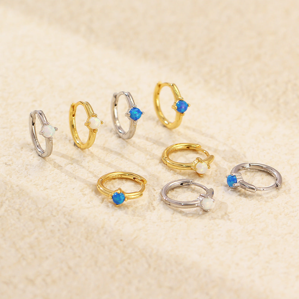 S925 Silver Ins Cold Style Opal Inlaid Ear Ring - Norellé