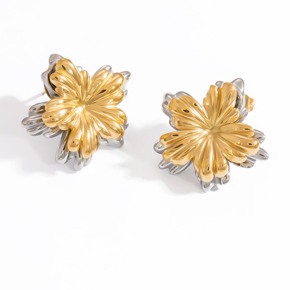 Stainless Steel Plating 18K Gold Fashion Butterfly Two-color Three-color Ear Studs - Norellé