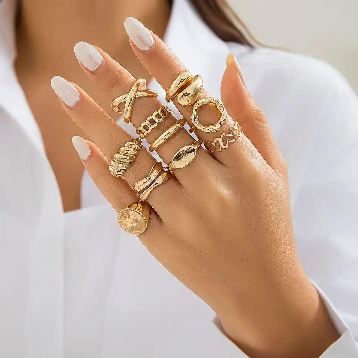 12PCS Set Irregular Geometric Ring - J0002-01