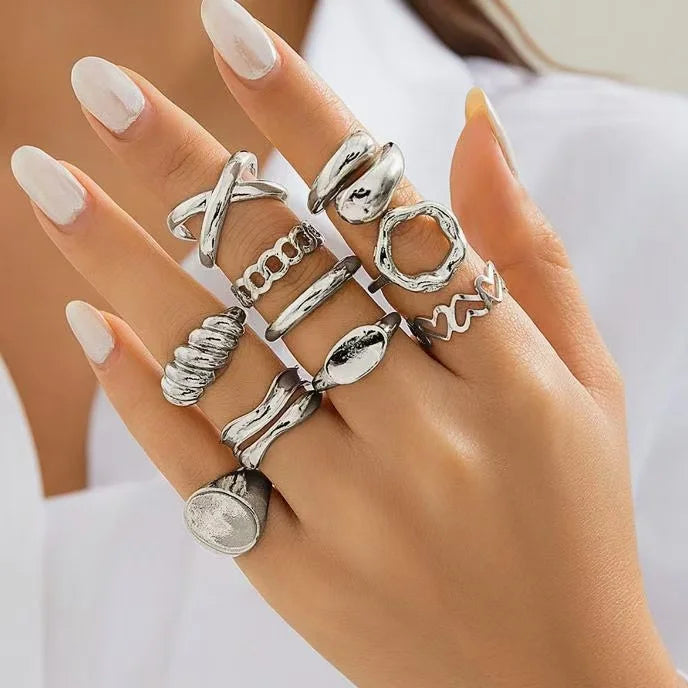 12PCS Set Irregular Geometric Ring - J0002-02