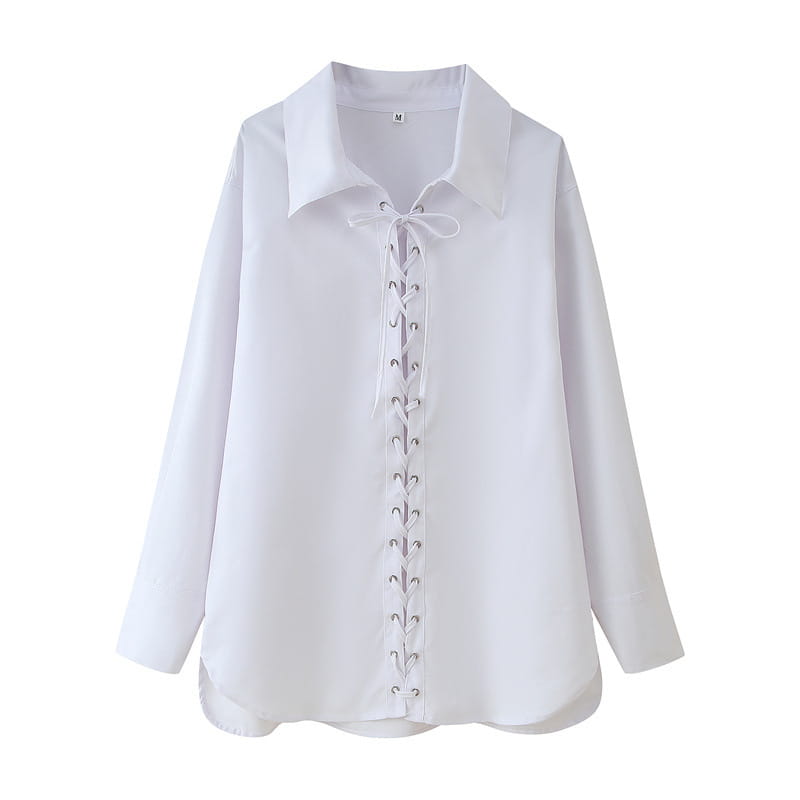 Pure Color Tied Large Profile Long Sleeve Shirt