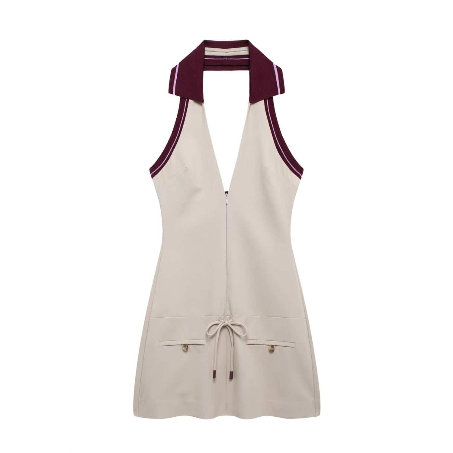 Women’s Stitching Stripe Decorative Rib Halter Dress