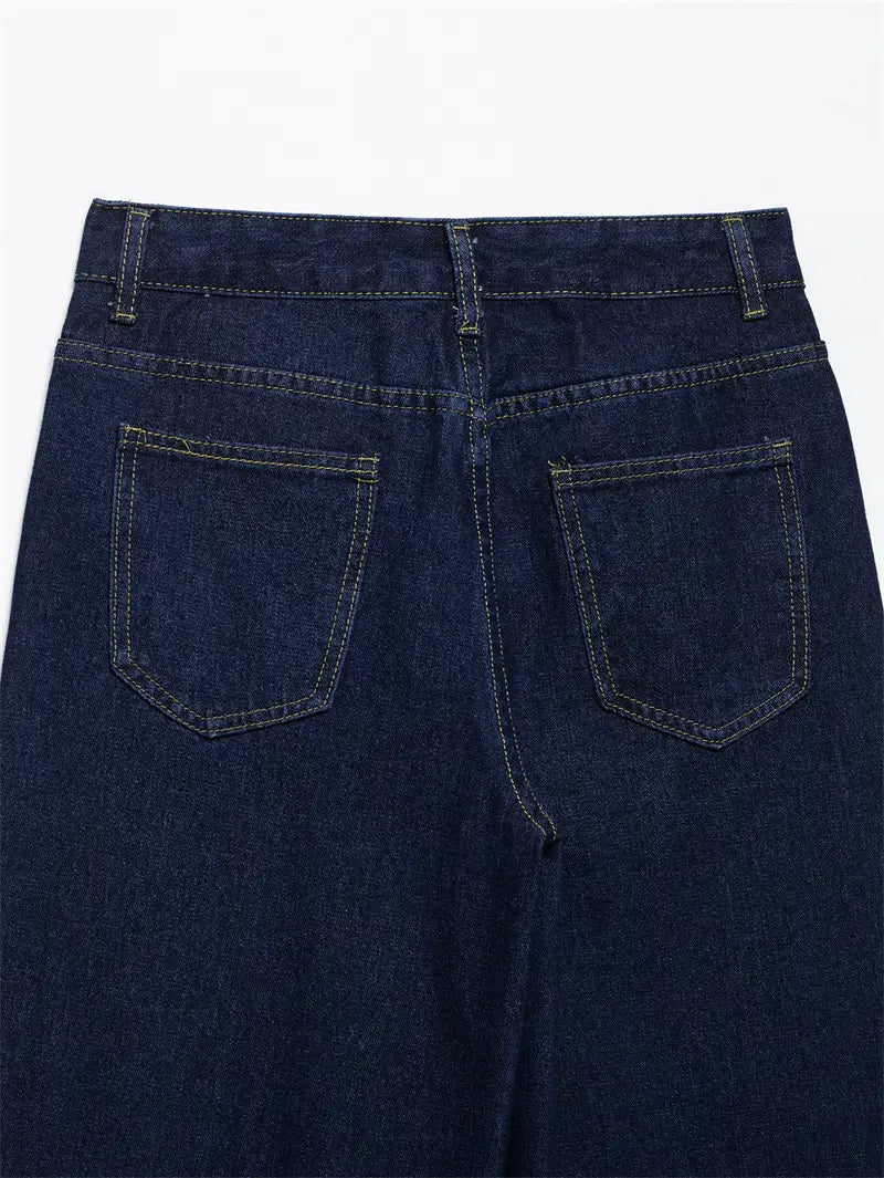 Fashion Loose Blue Denim 2-piece Set Vintage Long Sleeve Shirt Trousers