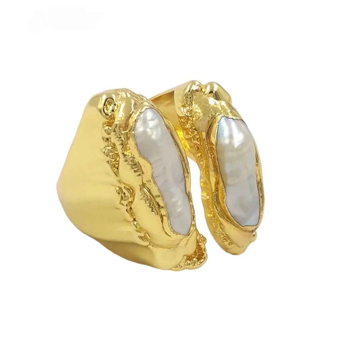 Natural Freshwater Pearl Amazonite 18K Gold Plated Exaggerated Large Ring - Norellé