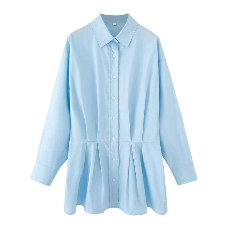 Wide Pleated Design Shirt Short Dress