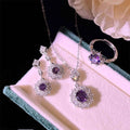 Amethyst Rings Pendants Stud Earrings Three-piece Set - Norellé