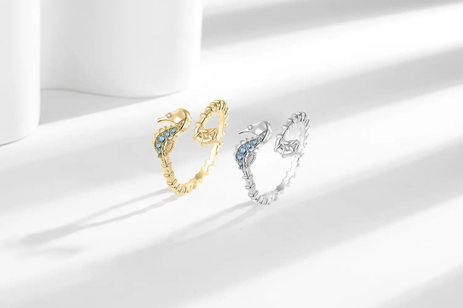 Ocean Seahorse Open Ring Female Inlaid With Green Zirconium