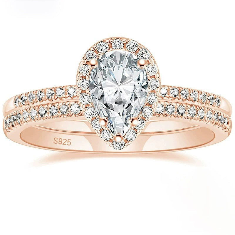 S925 Inlaid Water Drop Pear-shaped Zircon Women's Ring - Norellé