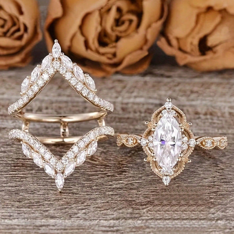 Crown Horse Eye Diamond Ring Set Copper Luxury - Norellé
