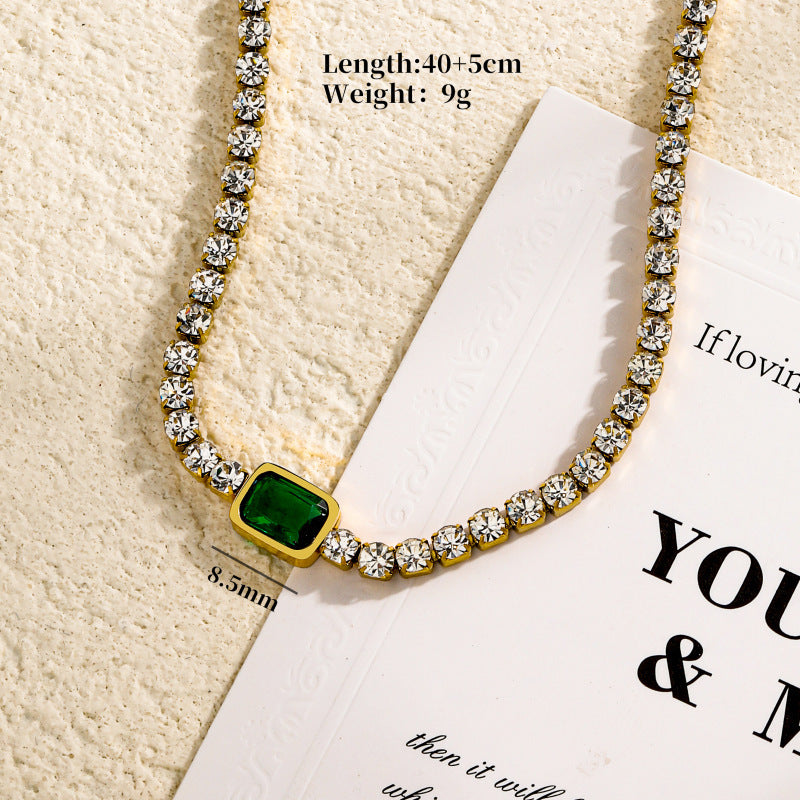 Tennis Zircon Light Luxury Emerald Stainless Steel Plated 18K Gold Necklace - Norellé
