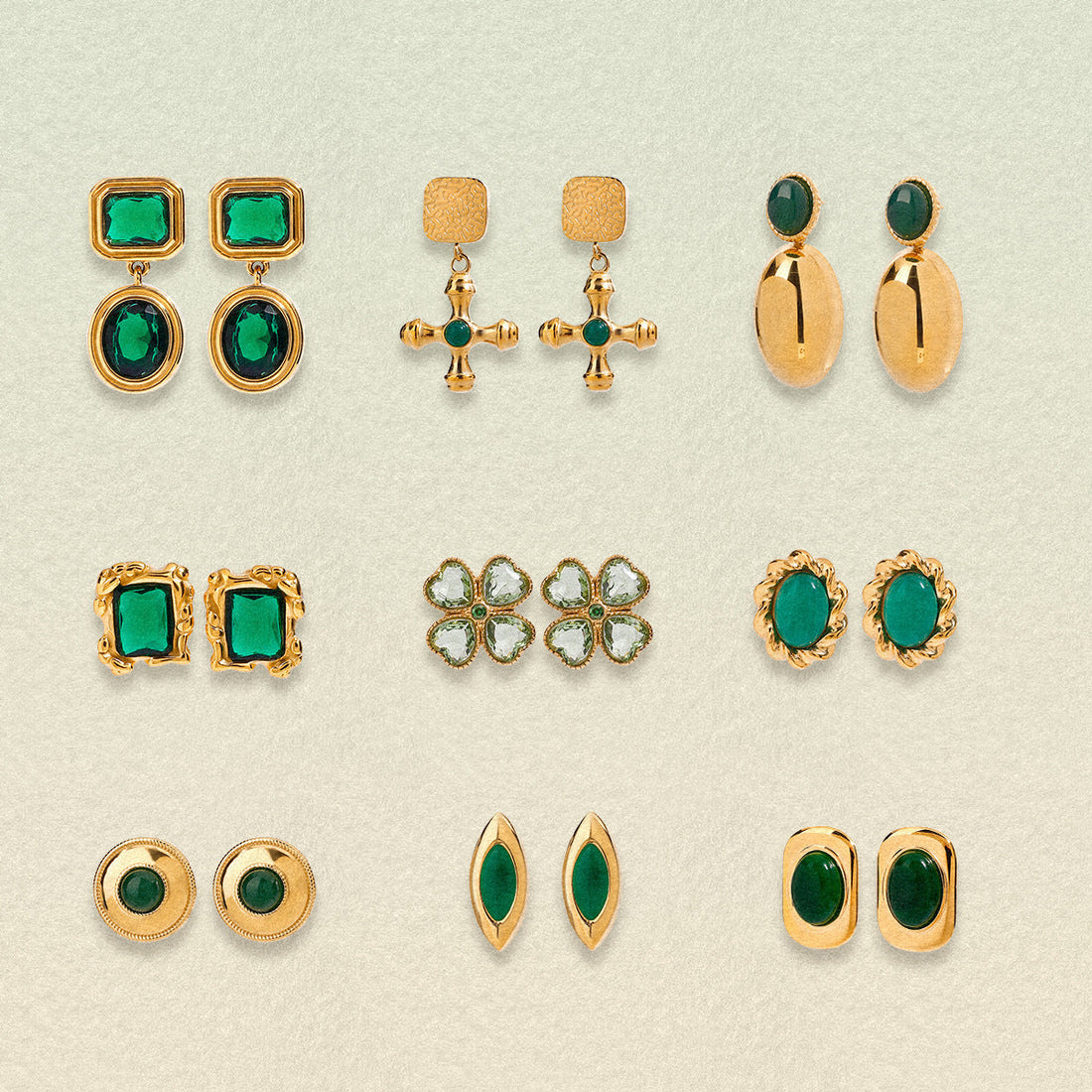 Stainless Steel Studs Ornament Green Agate - Norellé