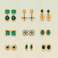 Stainless Steel Studs Ornament Green Agate - Norellé