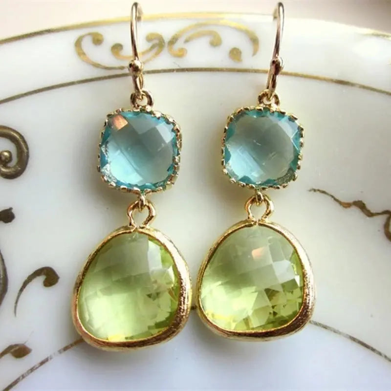 Irregular Resin Blue Vintage Green Earrings - Norellé