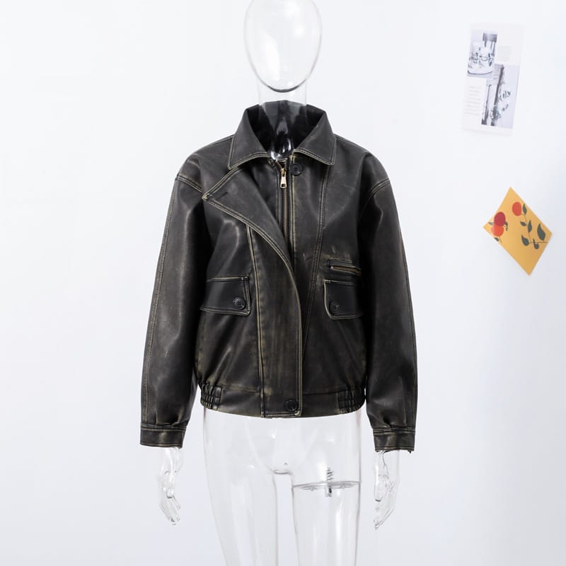 Jacket Coat Retro Washed Brushed Brown Distressed