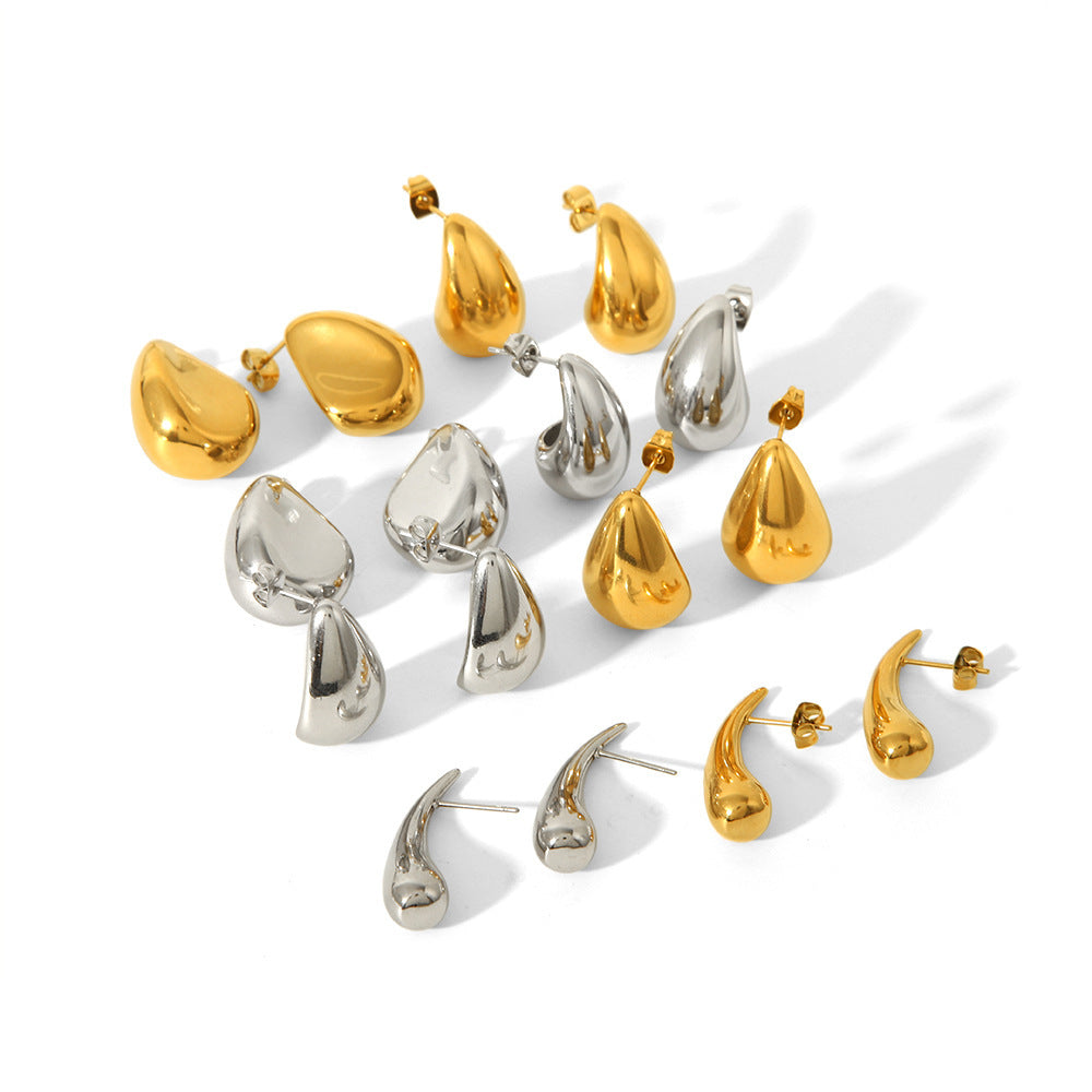 18K Gold High-grade Titanium Steel Simple Women’s Ear Studs - electronic accessories
