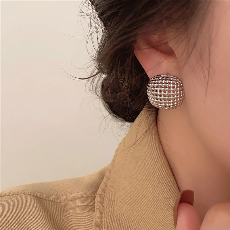 Hong Kong Style Design Hollow Mesh Metal Square Stud Earrings - Norellé