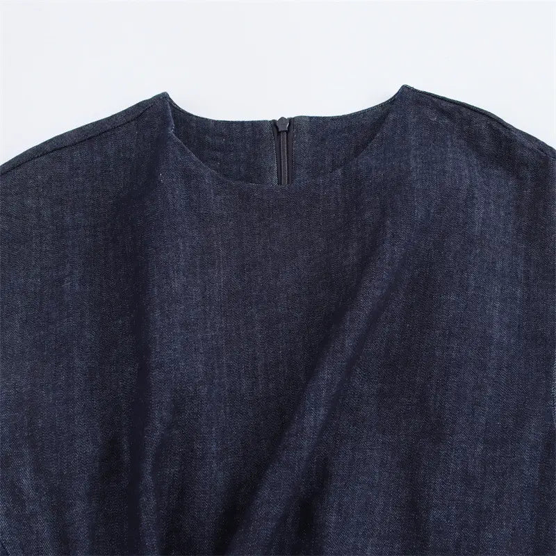 Round Neck Sleeveless Gold Inlaid Back Slit Denim Dress