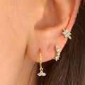Brass Real Gold Plating Inlaid Zircon Geometric Flower Three-piece Set - Norellé