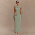 Pleated Women's Dress Shoulder Midriff Outfit - Norellé