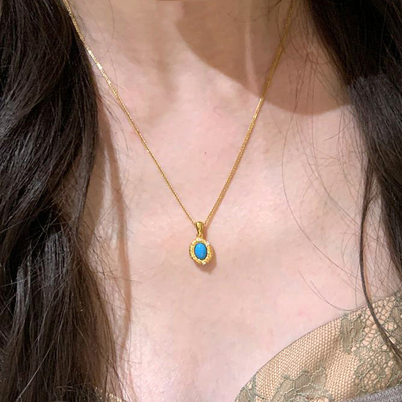 Retro Turquoise Necklace Shining Stars Blue Green Pine Hanging - Norellé