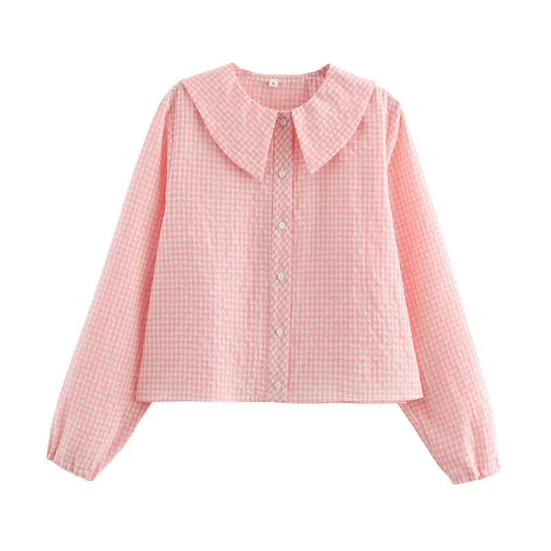 Small Round Lapel Plaid Shirt