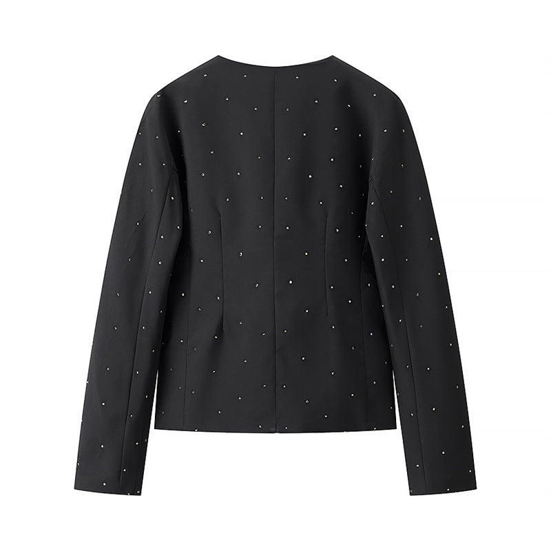 Simple And Versatile Loose V-neck Diamond Jacket - Norellé